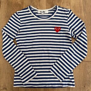 Comme De Garçon Play Striped Blue and White Long Sleeve Shirt